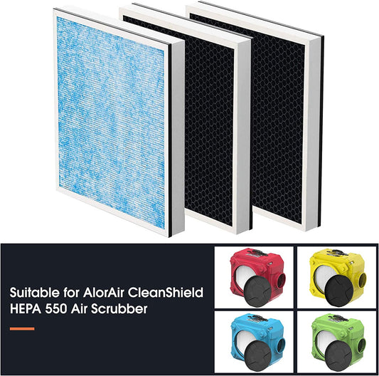 AlorAir® HEPA/Activated Carbon Filter Replacement Set for CleanShield HEPA 550 Air Scrubber (Pack of 3) AlorAir