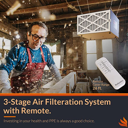 Purisystems PuriCare 500IG Hanging Air Filter, 3-Speed Remote Air Filtration System, Built-in Ionizer w/RF Remote for Woodworking, Garage, Shop Dust Collector, up to 500 sq. ft (500 CFM) AlorAir