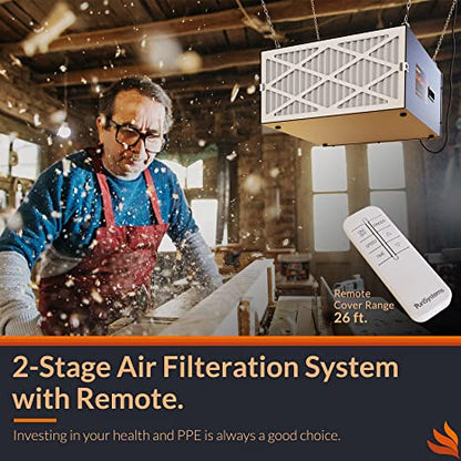 Purisystems 3-Speed Remote Air Filtration System, PuriCare 1100 Hanging Air Filter w/RF Remote for Woodworking, Garage Air Purifier, Shop Dust Collector, up to 1100 sq. ft (1100 CFM) AlorAir
