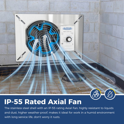 AlorAir Stainless Steel Crawl Space Ventilation Fan - 260 CFM Air Vent Fan with Humidistat Dehumidistat, IP55 Rated Exhaust for Foundation Basements, Attics, and Garages AlorAir