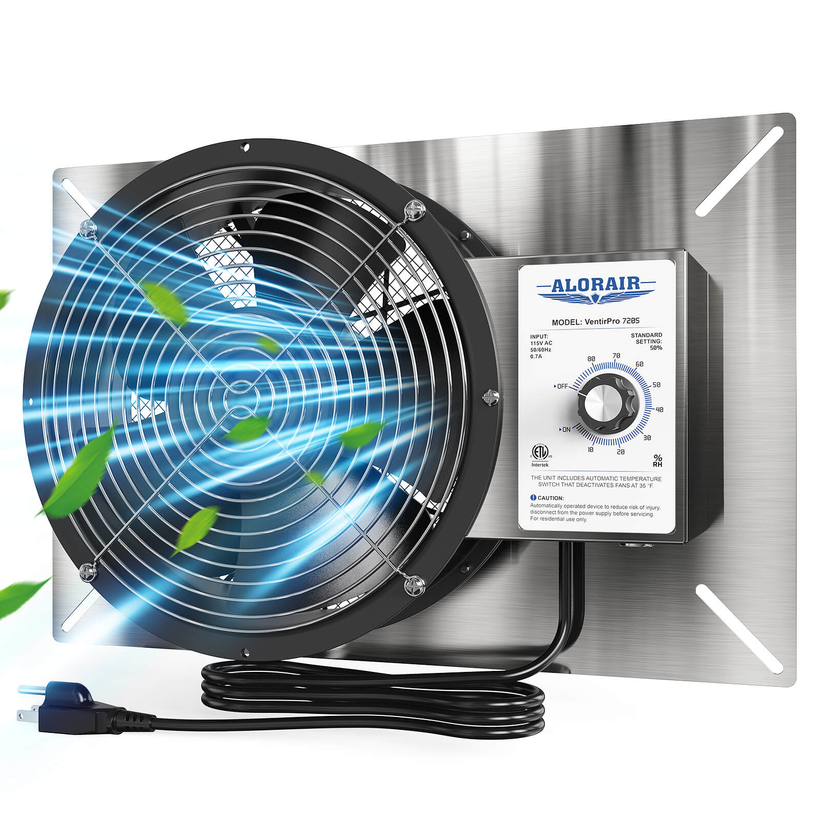 AlorAir Stainless Steel Crawl Space Ventilator Fan - 720 CFM Air Out Vent Fan with Humidistat Dehumidistat, IP55 Rated with Isolation Mesh for Basements, Garage, Attic AlorAir